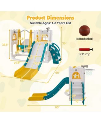 7-in-1 Toddler Swing and Slide Set L-shaped with Ladder and Basketball Hoop