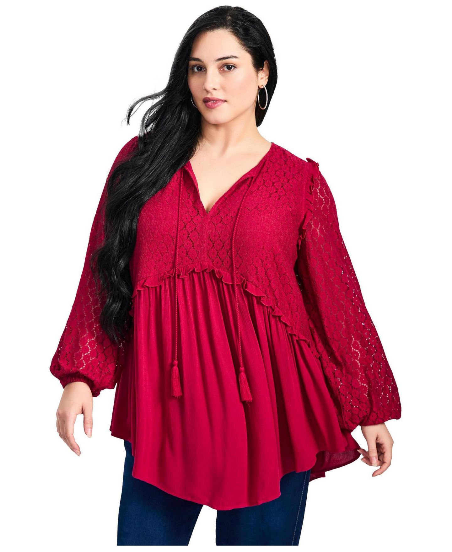 Женский топ Avenue Plus Size Haven Lace Yoke, цвет: Ягодный — фото 1