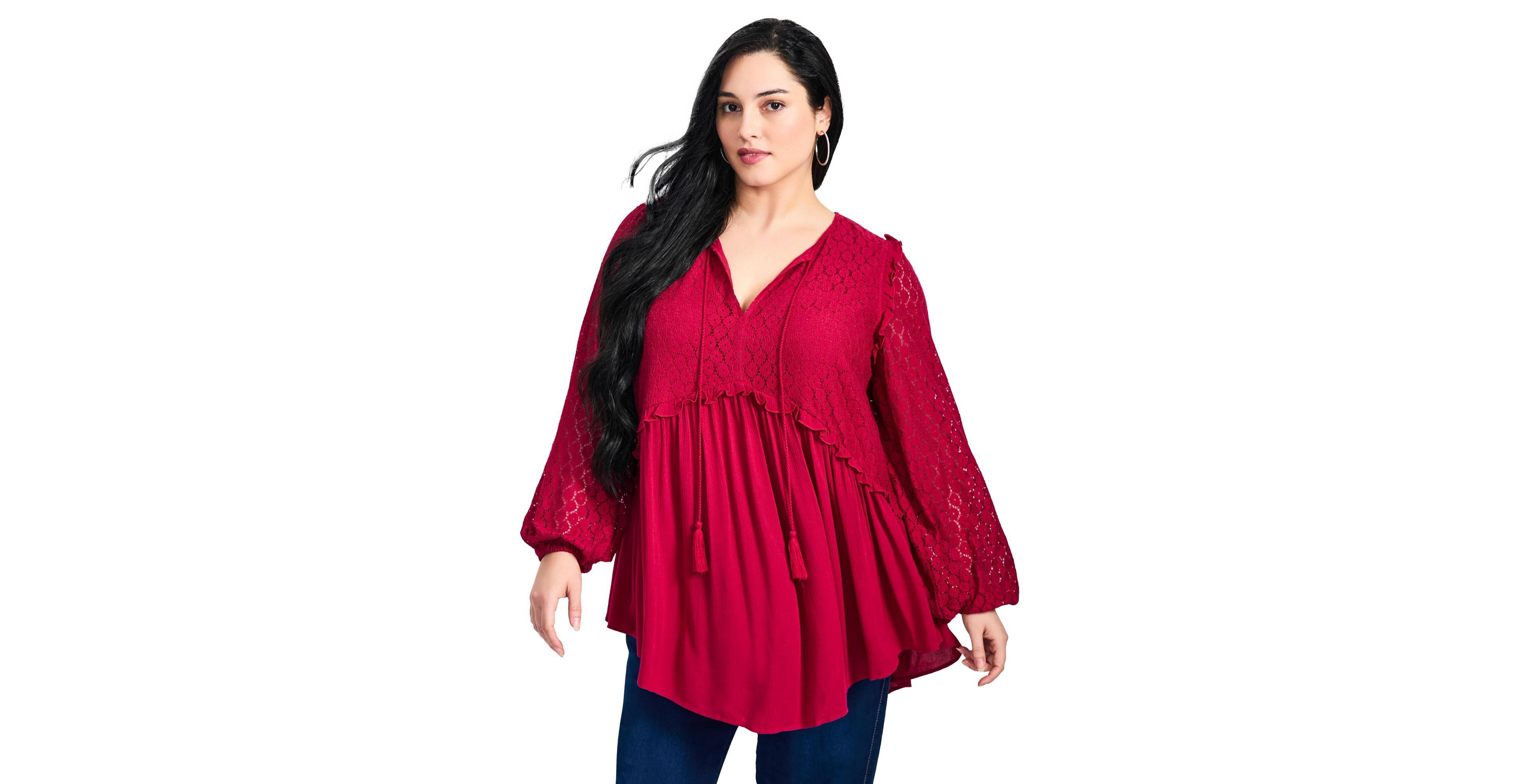 Avenue Women's Plus Haven Lace Yoke Top