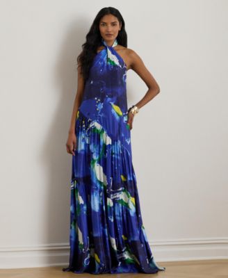 Lauren Ralph Lauren - Women's Abstract-Print Shantung Halter Gown