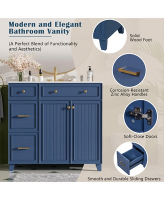 36" Vanity with Ceramic Sink,Double Layer Drawers, Soft-Close Doors, Adjustable Shelves, Modern Storage Cabinet for Small & Medium Bathrooms