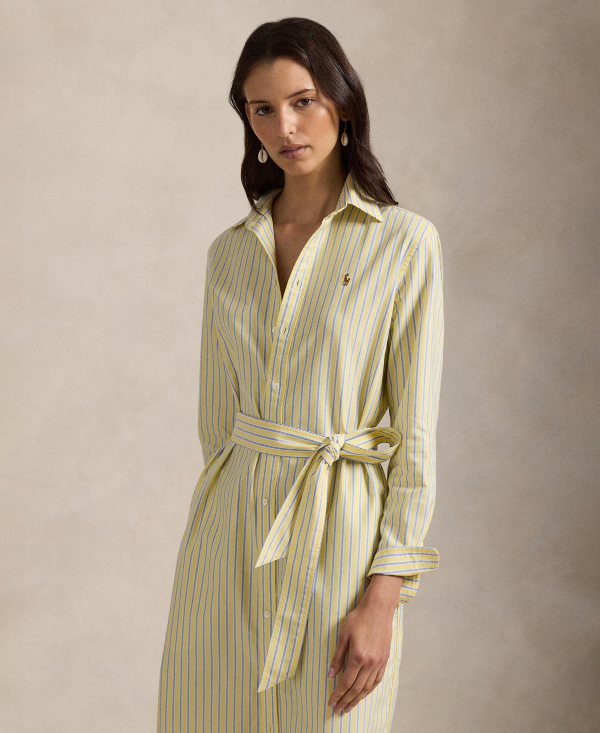 Polo Ralph Lauren Women's Belted Cotton Oxford Shirtdress In Yellow