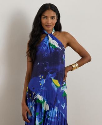 Women's Abstract-Print Shantung Halter Gown