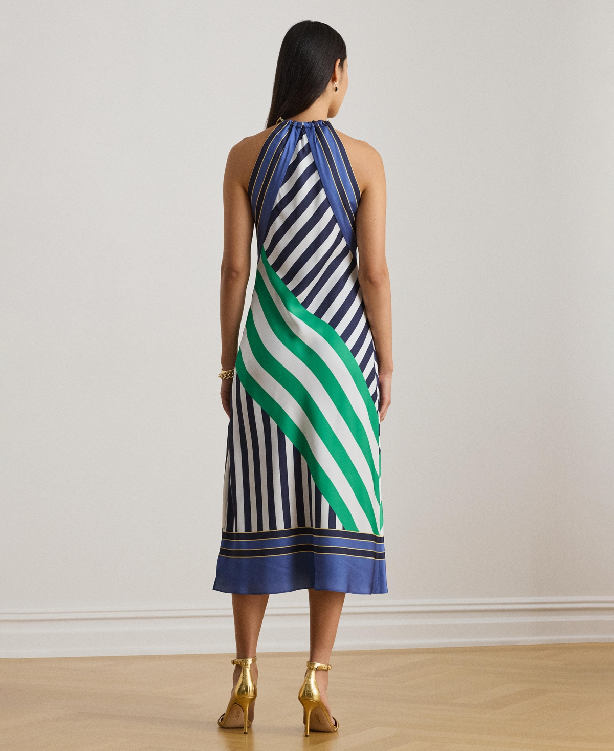 Lauren Ralph Women's Striped Twill Halter Cocktail Dress