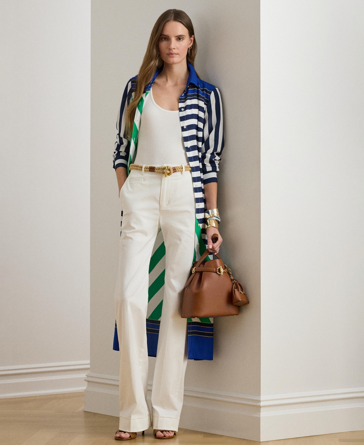 Lauren Ralph Women's Striped Crepe Shirtdress