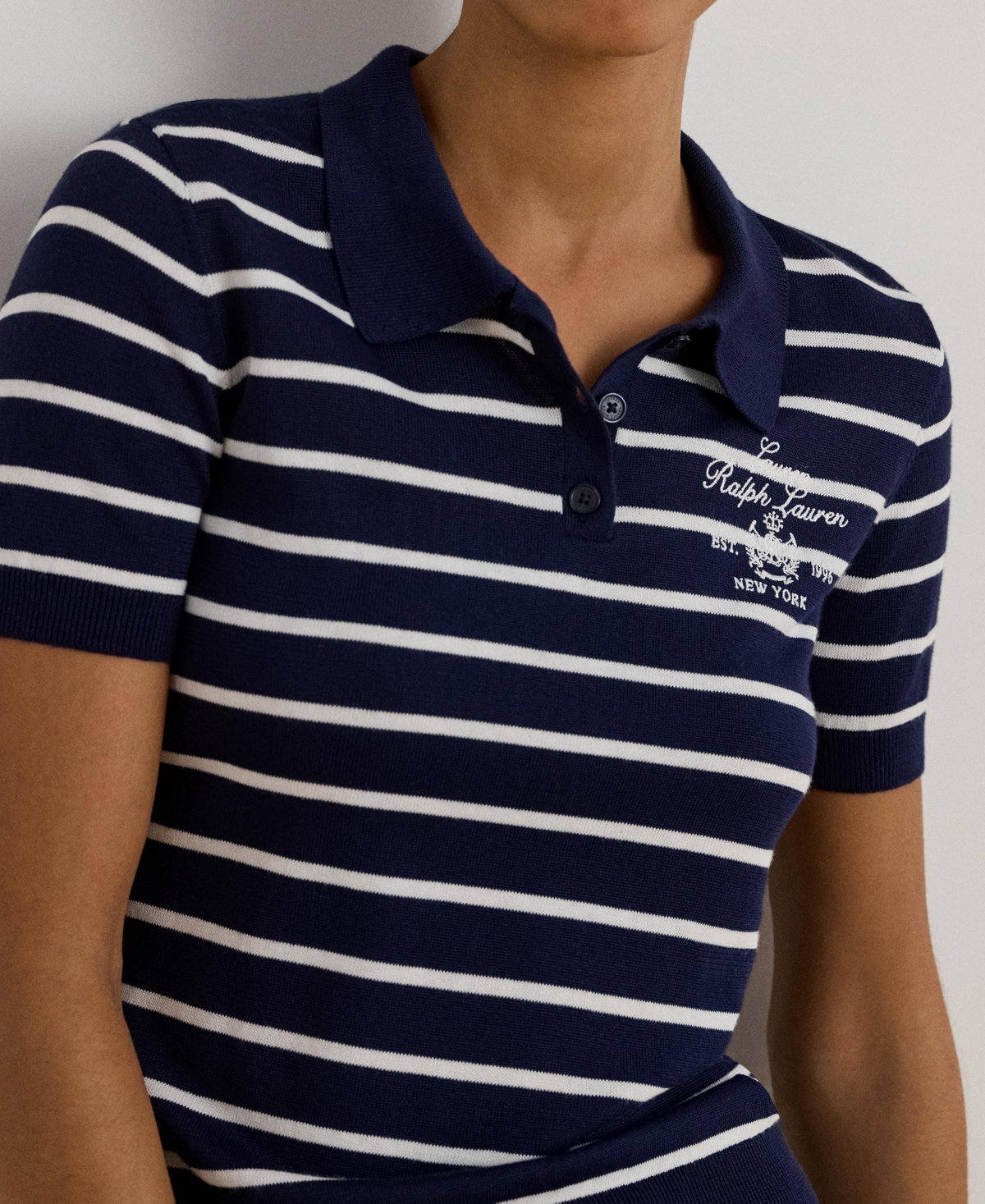 Lauren Ralph Women's Striped Slim-Fit Polo Sweater