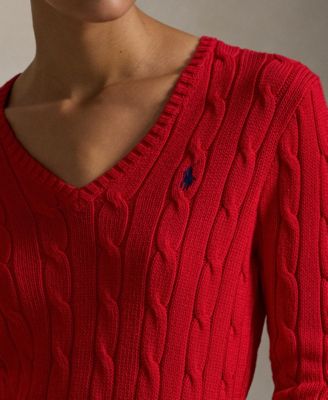 Women's Cable-Knit Cotton V-Neck Sweater