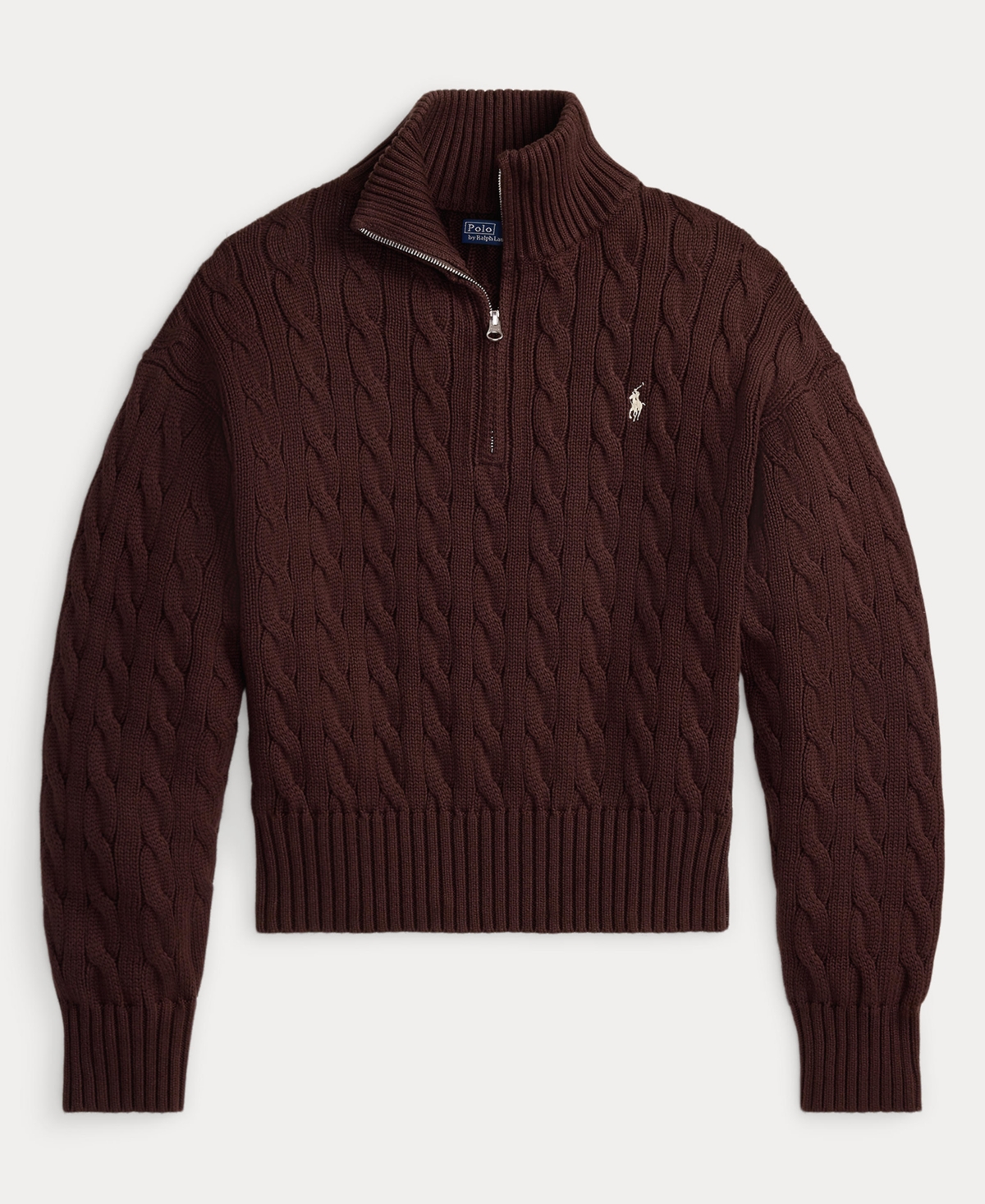Polo Ralph Lauren Women's Cable-knit Cotton Quarter-zip Sweater In Burgundy