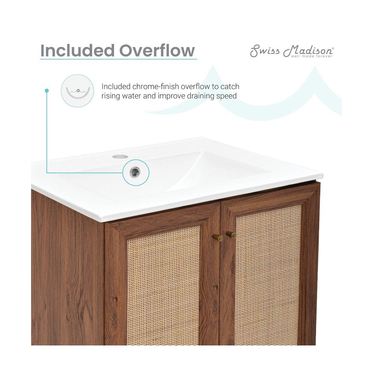 Swiss Madison Classe 24" Freestanding Bathroom Vanity in Oak with Sink Top