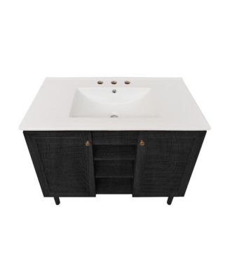 36" Freestanding Bathroom Vanity in Black Oak with 3-Hole Widespread Sink Top