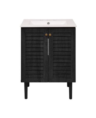 24" Freestanding Bathroom Vanity in Black Oak with 3-Hole Widespread Sink Top