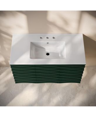 36 "  Wall-Mounted Bathroom Vanity in Green Oak with 3-Hole Widespread Sink Top