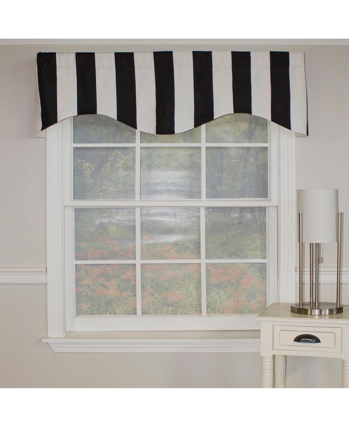 Cabana Stripe Design 3" Rod Pocket Valance 50" x 17" Black by Rlf Home