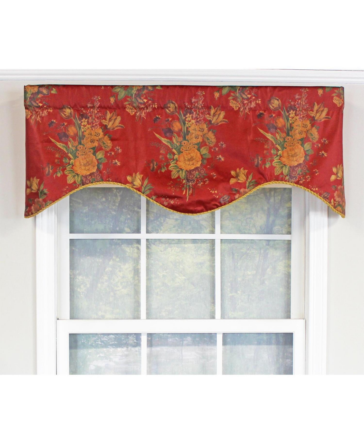 Rlf Home Eliza Excellent Deep Color Background Cornice Stylish Window Valance 3" Rod Pocket 50" x 17" Red