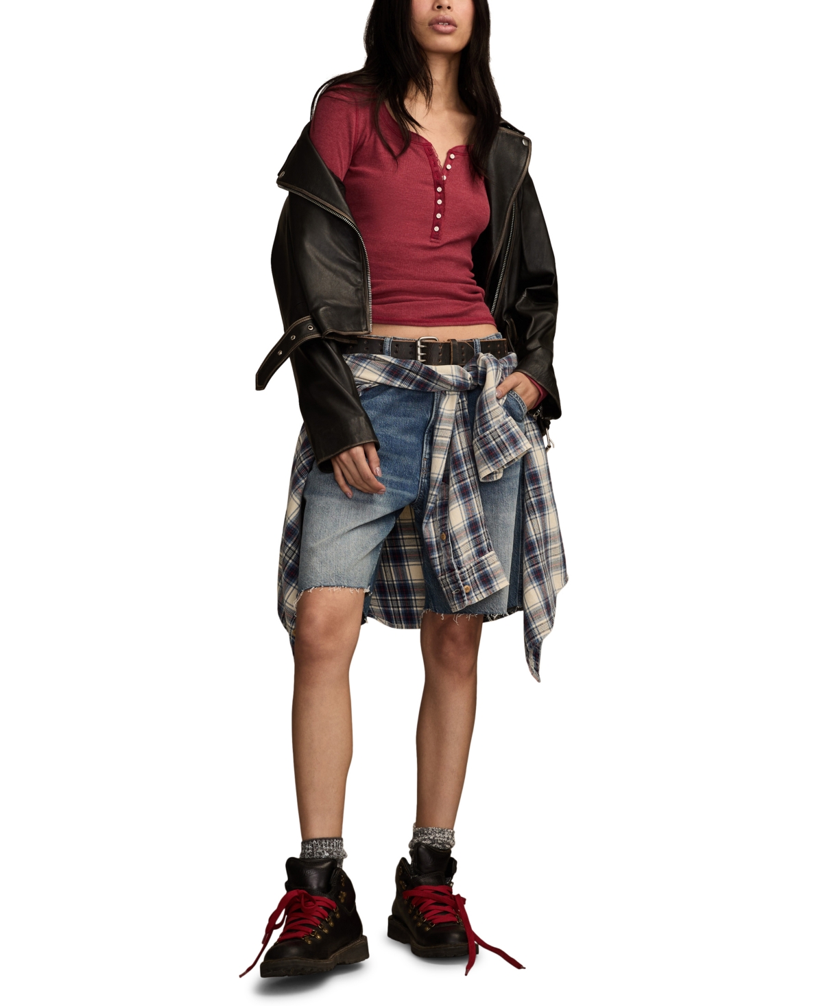 Lucky Brand Women's Crewneck Long-Sleeve Rib Henley Top