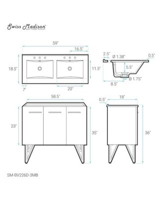 60 in. Double Basin Bathroom Vanity, 3-Hole Artificial Stone Sink Top