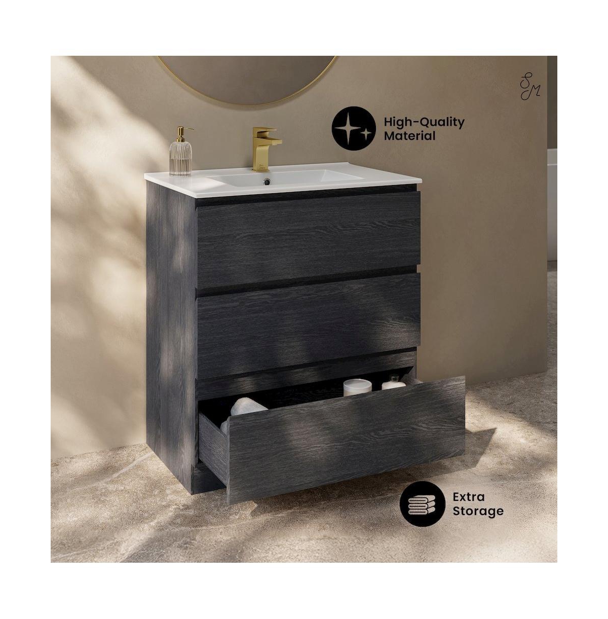 Swiss Madison Liberte 30" Freestanding Bathroom Vanity in Black Oak with Sink Top