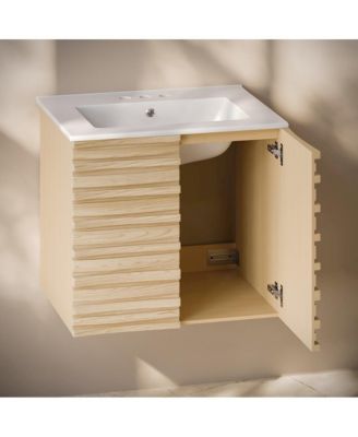 24" Wall-Mounted Bathroom Vanity in Natural Oak with 3-Hole Centerset Sink Top