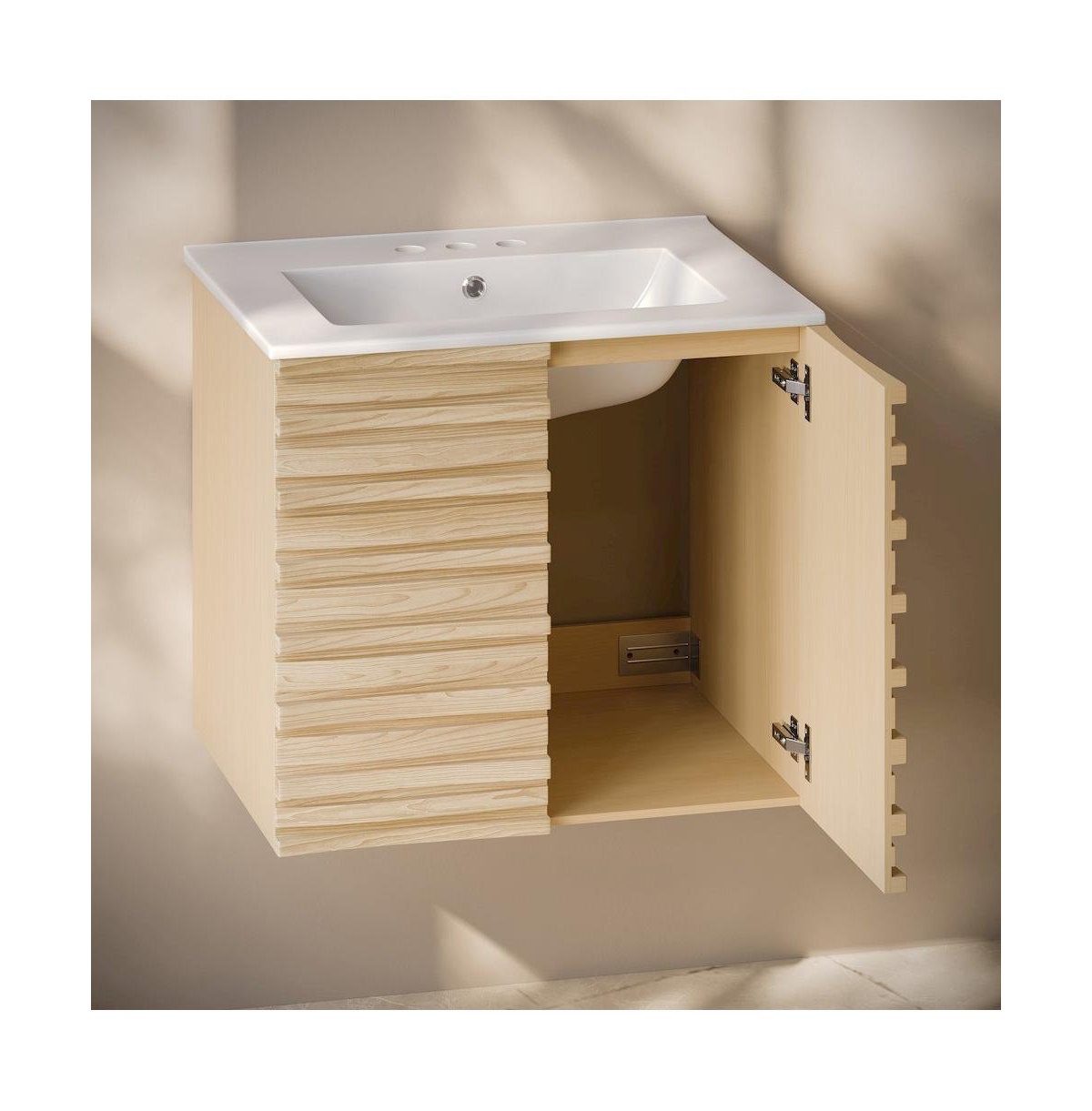 Swiss Madison 24" Wall-Mounted Bathroom Vanity in Natural Oak with 3-Hole Centerset Sink Top