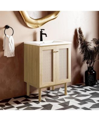 24" Freestanding Bathroom Vanity in Natural Oak with Sink Top