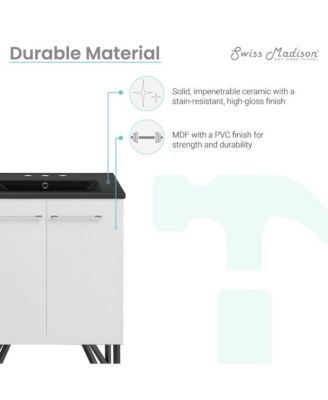 24 in. White Bathroom Vanity With Black, 3-Hole Ceramic Sink Top