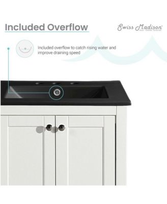 Cannes 24 in. White Bathroom Vanity With Black, 3-Hole Ceramic Sink Top