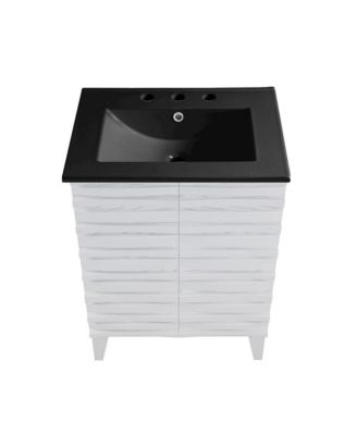 Cascade 24 in. White Oak Bathroom Vanity With Black, 3-Hole Ceramic Sink Top