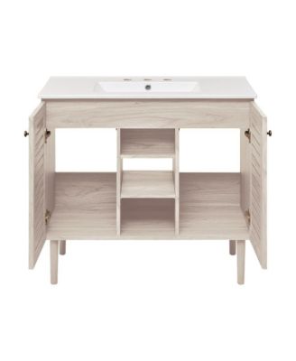 36" Freestanding Bathroom Vanity in White Oak with 3-Hole Widespread Sink Top