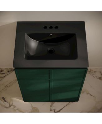 24" Freestanding Bathroom Vanity in Green Oak, Black 3-Hole Centerset Sink Top