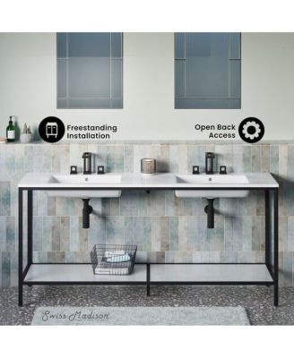 72 Double Stainless Steel Metal Frame Freestanding, Open Shelf, Bathroom Vanity