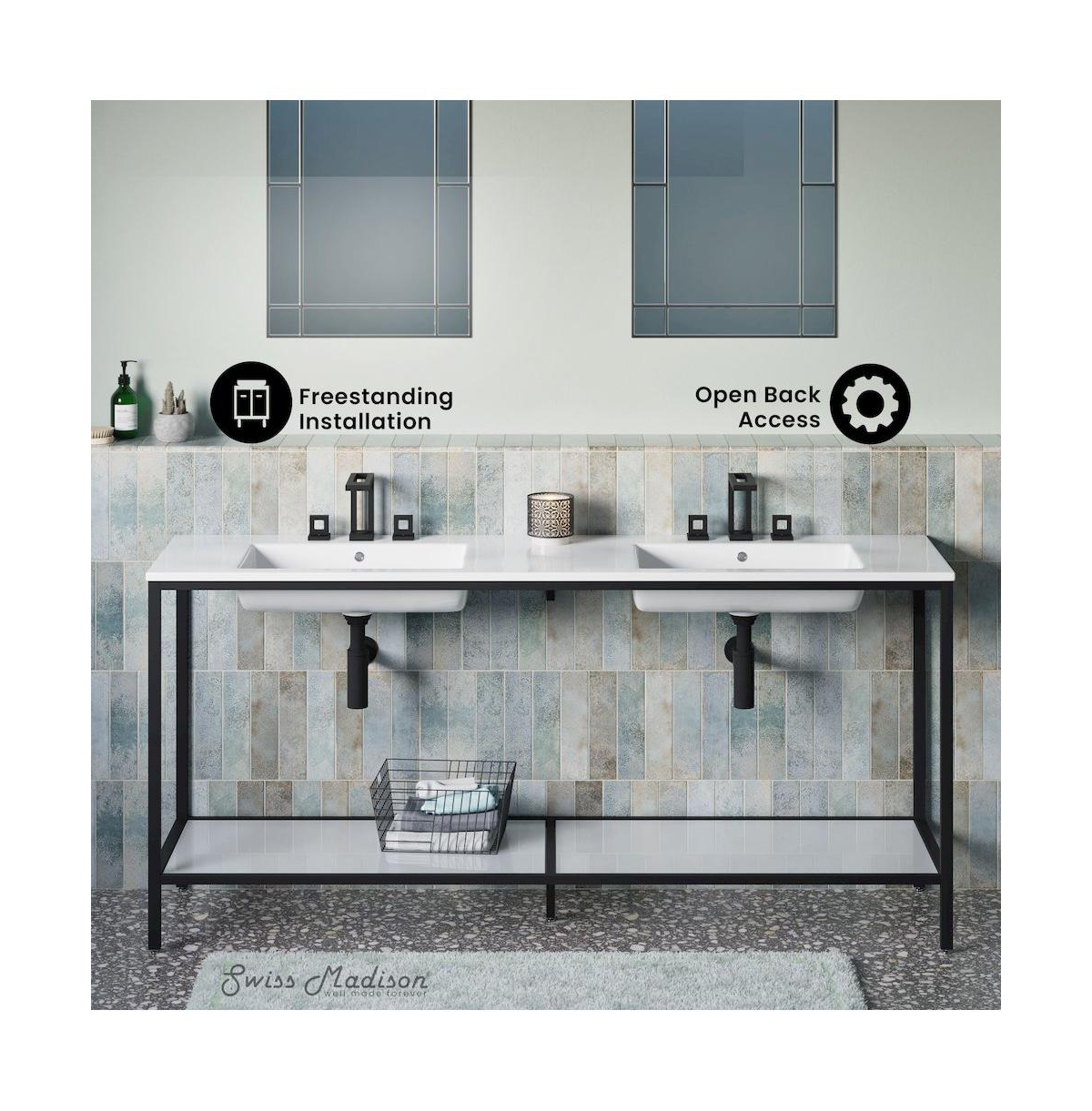 Swiss Madison 72 Double, Freestanding, Open Shelf, Matte Black Metal Frame Bathroom Vanity