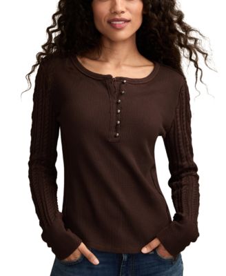 Women's Textured Long-Sleeve Henley Top