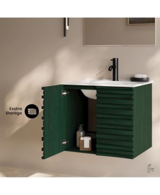 Cascade 24" Wall-Mounted Bathroom Vanity in Green Oak with Sink Top