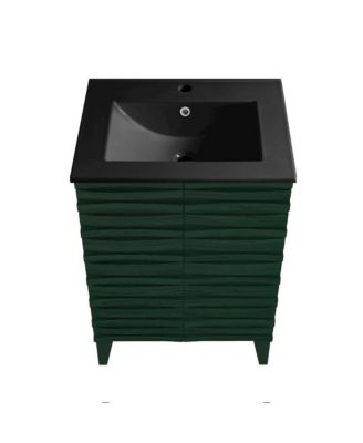 Cascade 24" Freestanding Bathroom Vanity in Green Oak with Black Sink Top