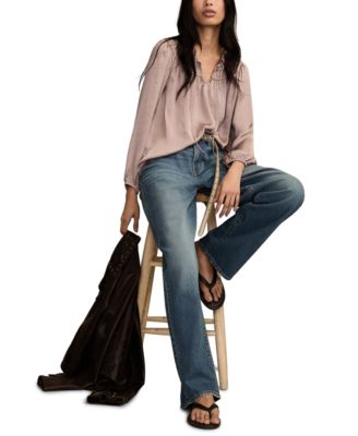 Women's Ruched Long-Sleeve Peasant Top