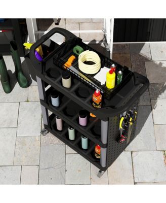 3-Tier Rolling Tool Cart, Utility Cart with Side Shelf and Hook