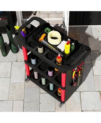 3-Tier Rolling Tool Cart, Utility Cart with Side Shelf & Hook