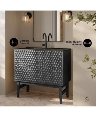 Bosse 36" Freestanding Bathroom Vanity in Black Oak with Black Sink Top