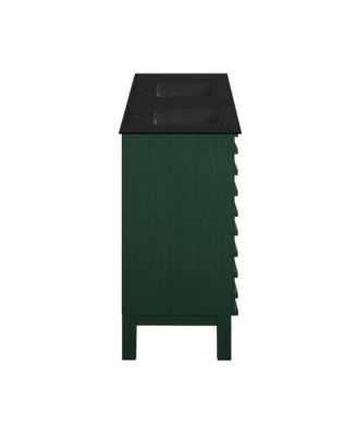 48" Freestanding Bathroom Vanity in Green Oak with Black Double Basin Sink Top