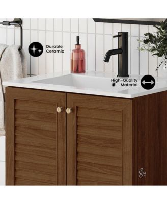 Bron 24" Freestanding Bathroom Vanity in Brown Oak with Sink Top