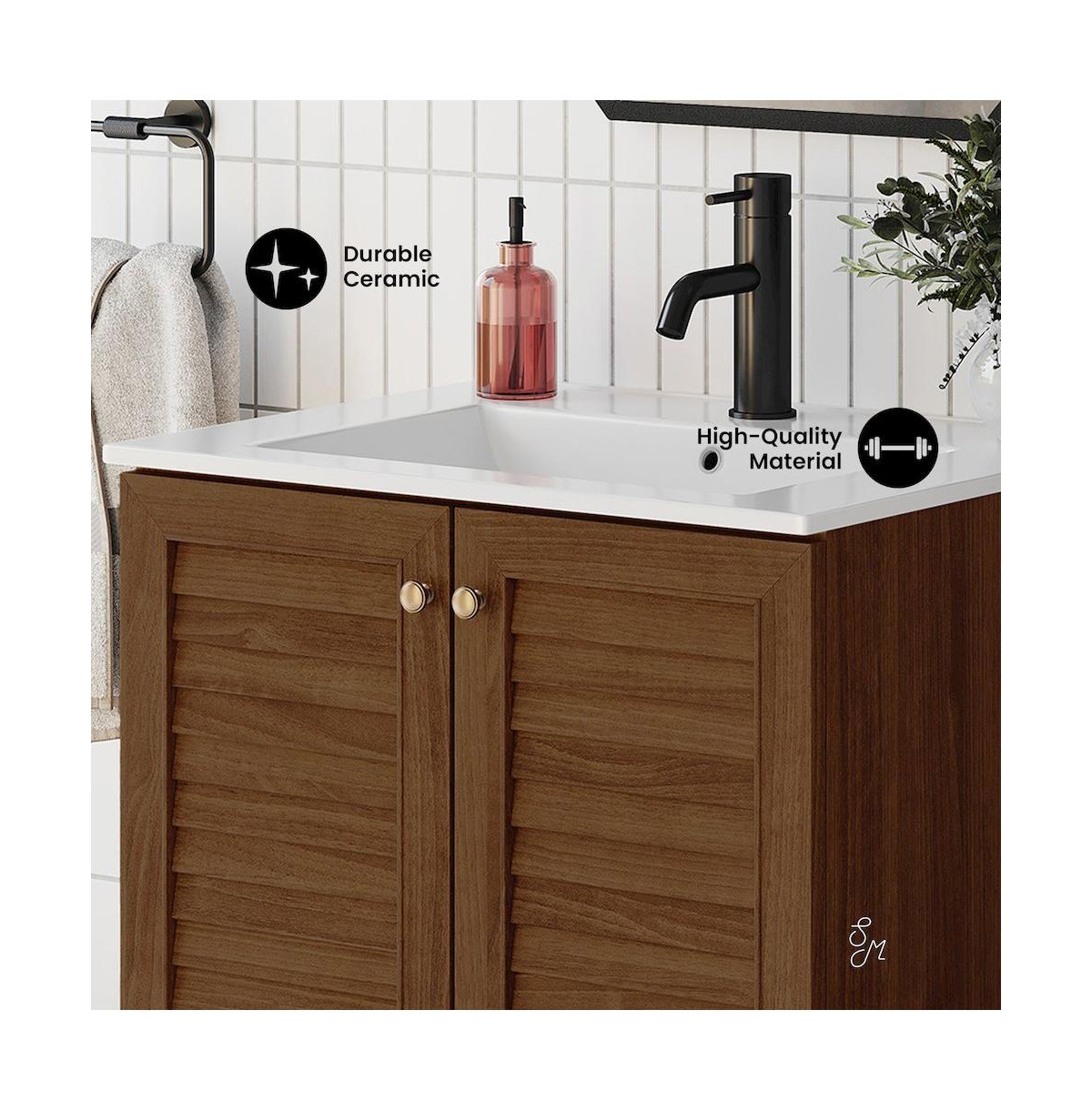 Bron 24" Freestanding Bathroom Vanity in Brown Oak with Sink Top