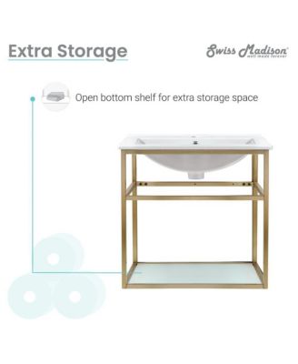 Pierre 24 Single, Open Shelf, Gold Metal Frame Bathroom Vanity