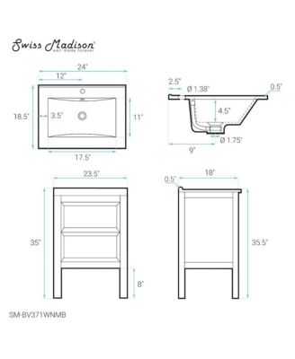 Nadar 24 in. Brown Walnut Bathroom Vanity With Black Ceramic Sink Top