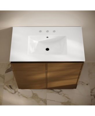 36" Freestanding Bathroom Vanity in Brown Oak with 3-Hole Widespread Sink Top