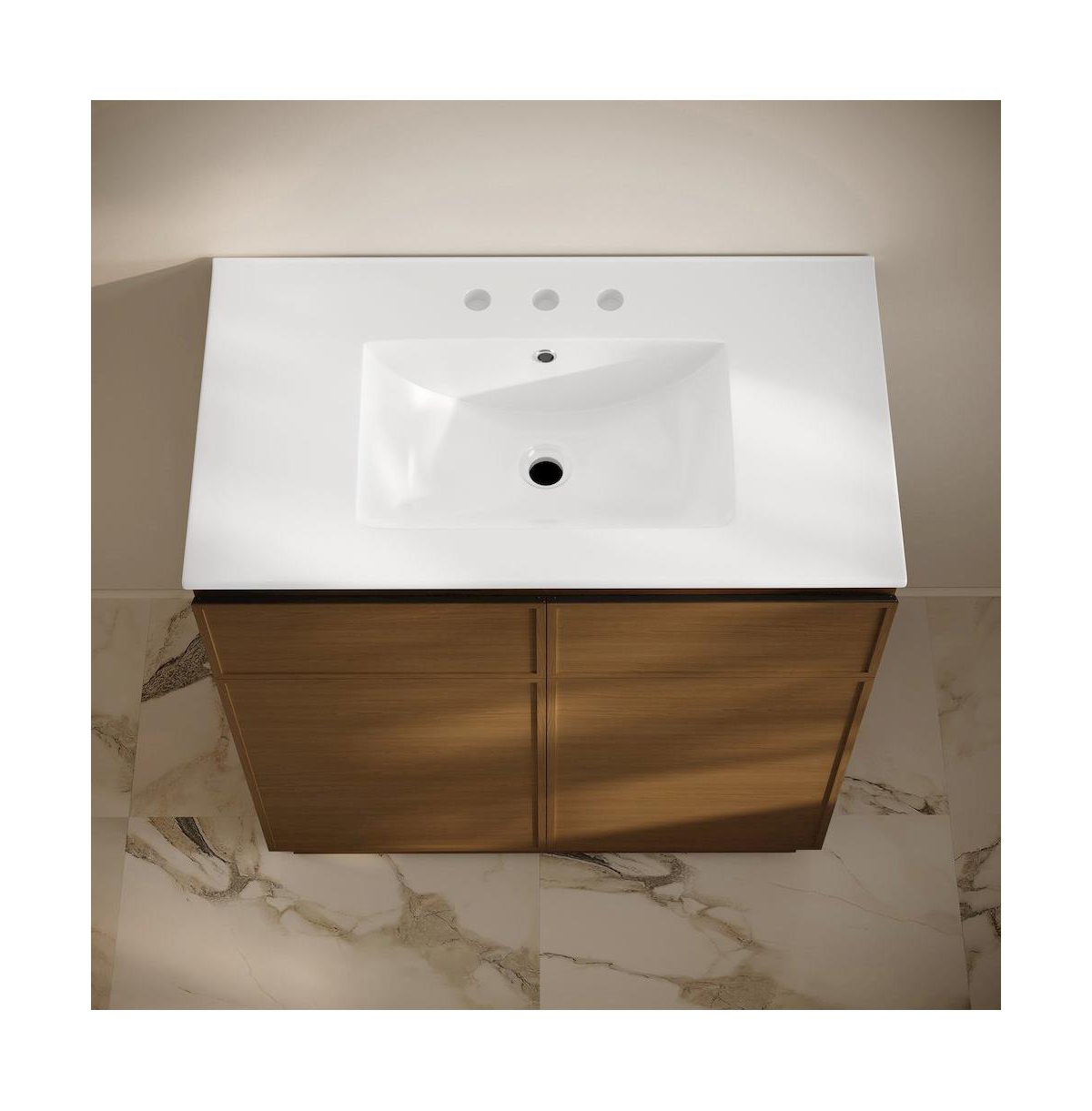 Swiss Madison 36" Freestanding Bathroom Vanity in Brown Oak with 3-Hole Widespread Sink Top