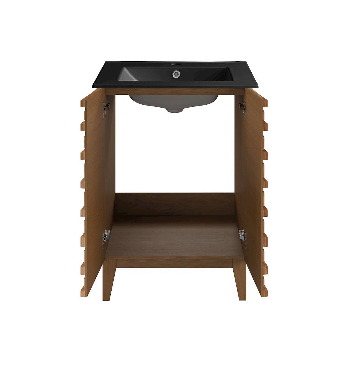 Swiss Madison Cascade 24 in. Brown Oak Bathroom Vanity With Black Ceramic Sink Top