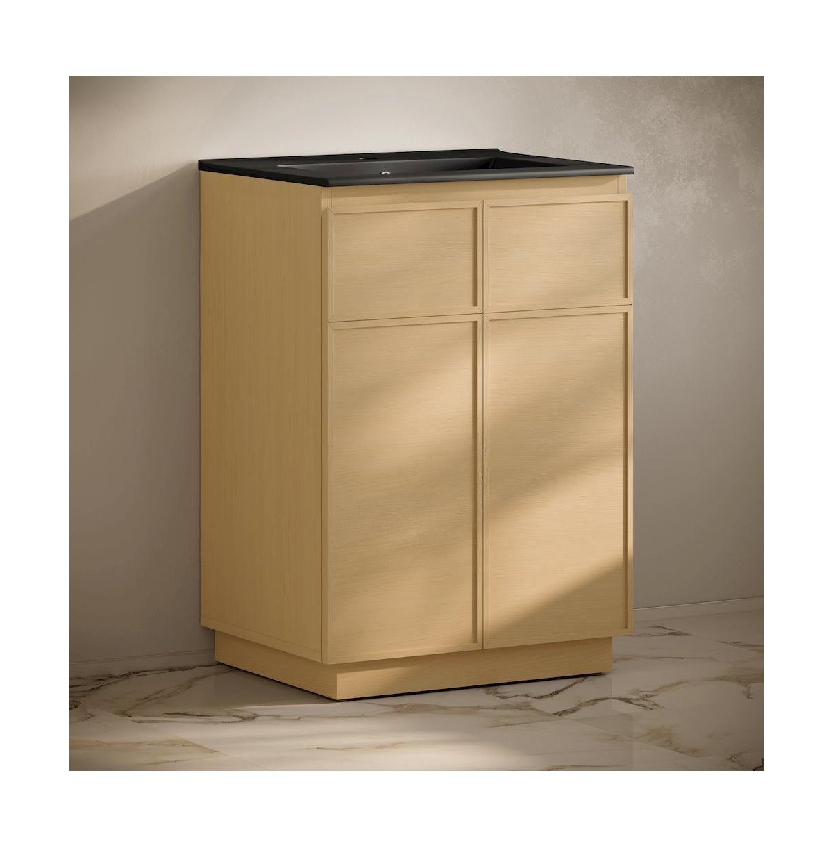 St. Tropez 24" Freestanding Bathroom Vanity in Natural Oak with Black Sink Top