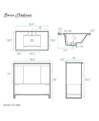 Marseille 36 in. Gray Bathroom Vanity With Black, 3-Hole Ceramic Sink Top