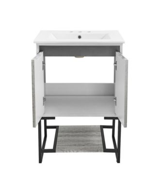 Marseille 24 in. Gray Oak Bathroom Vanity With White, 3-Hole Ceramic Sink Top
