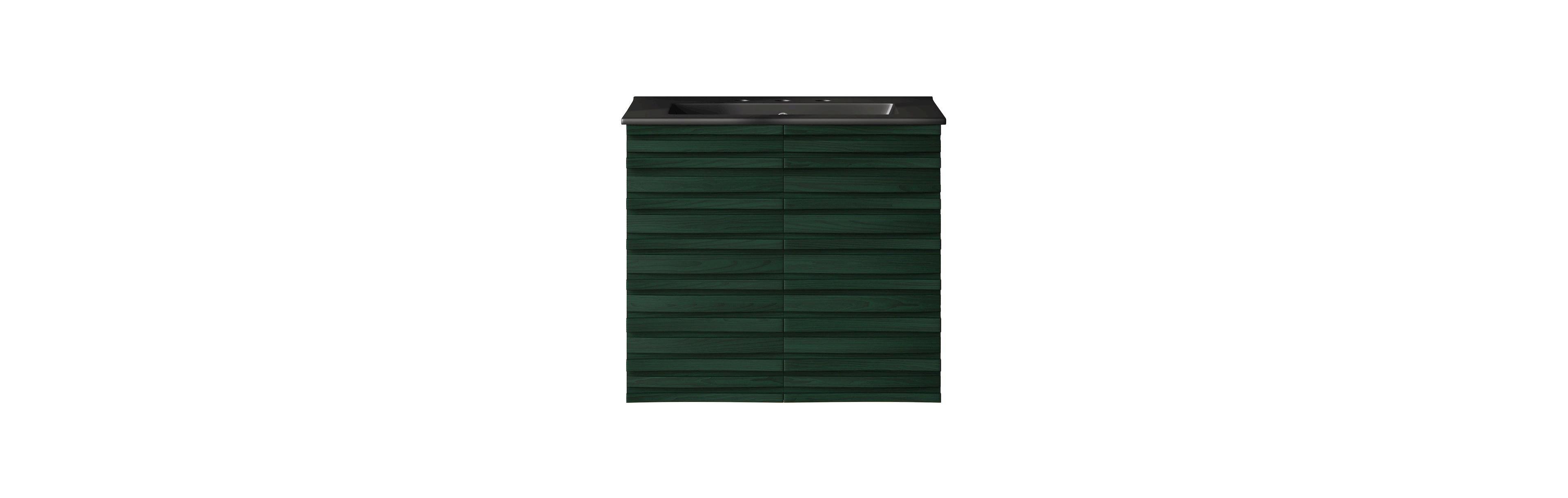 Swiss Madison 24" Wall-Mounted Bathroom Vanity in Green Oak, Black 3-Hole Widespread Sink Top